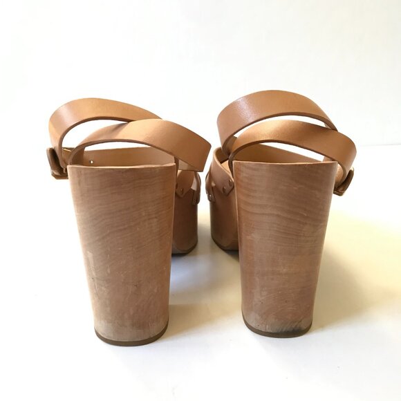 Loeffler Randall Abbie Knot Clog Sandals Womens 9 Tan Leather Platform Studded - Picture 8 of 14